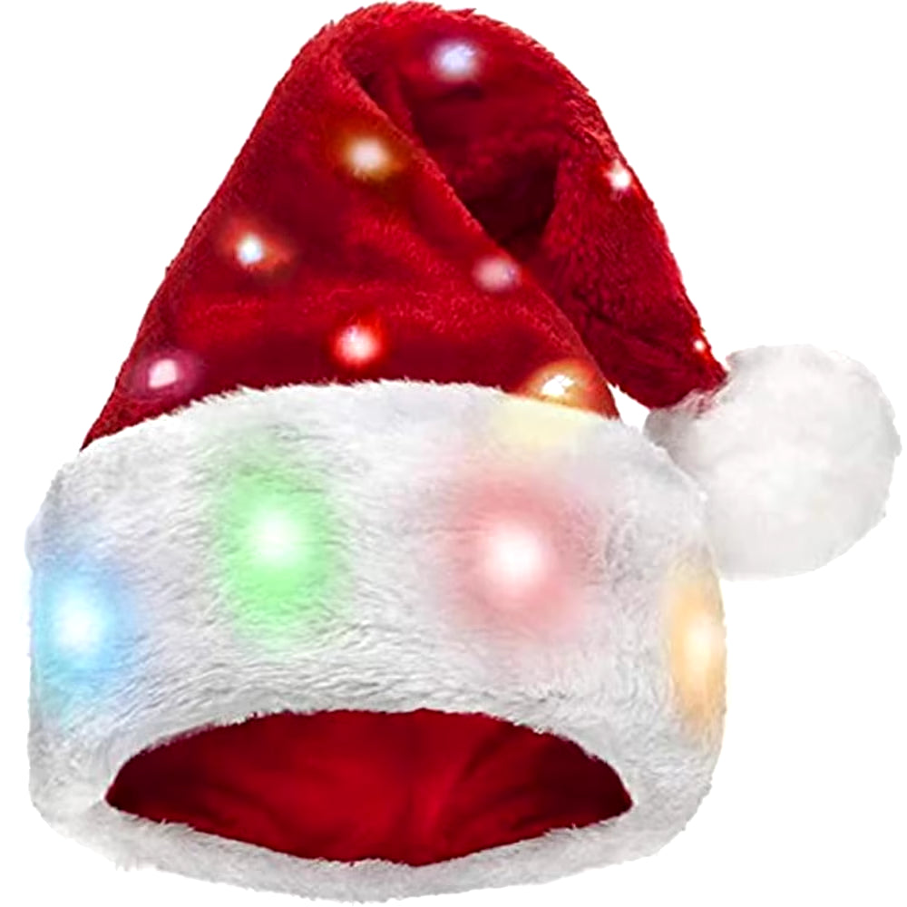 Santa Hat LED Light New Year Cute Kids Adults Cap Funny Christmas Hats for Kids & Adults Winter Gift Holiday Party Decorate