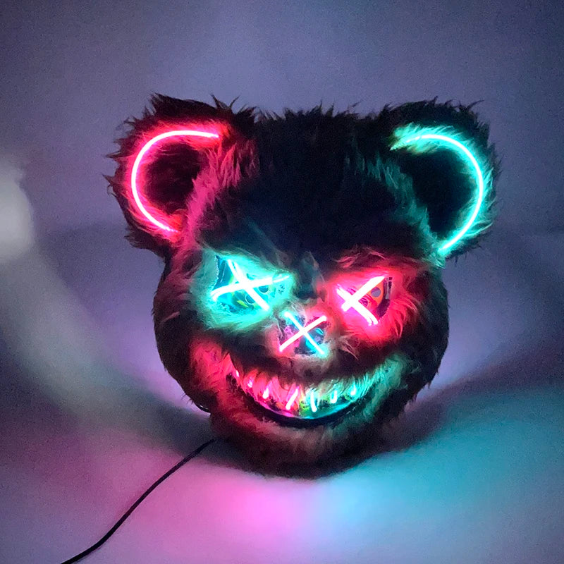 Hot Luminous LED Horror Mask for Halloween Cosplay Props Glowing Scary Mask Neon Light up Bloody Bear Mask Mascara Costume Decor