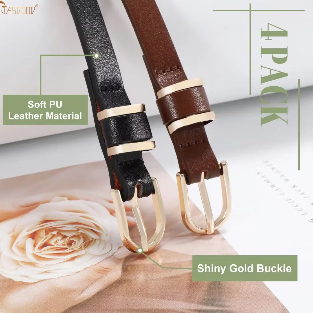 Women'S Skinny Leather Belt Thin Waist Belts for Pants Jeans Dresses